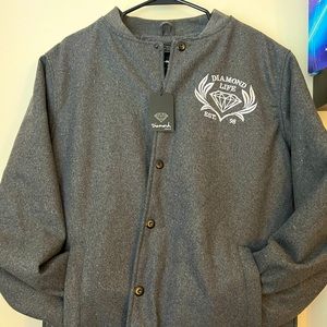 NWT Diamond Supply co. Varsity Jacket button up Mens size Large color Gray